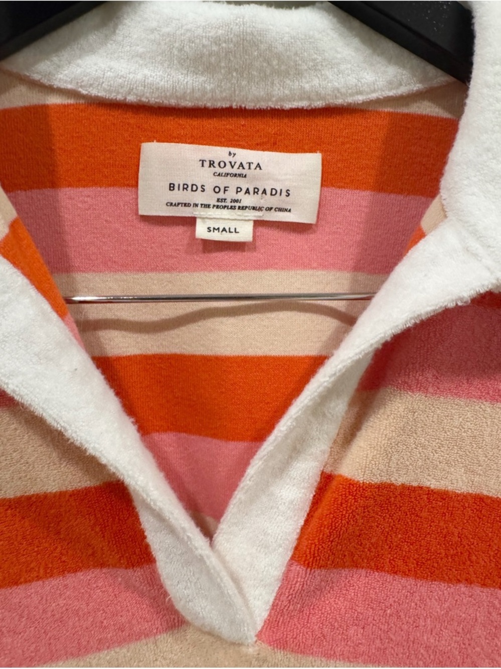 BNWT TROVATA Lani Striped Polo Pink Coral & Cream Terry $260 - Picture 6 of 6